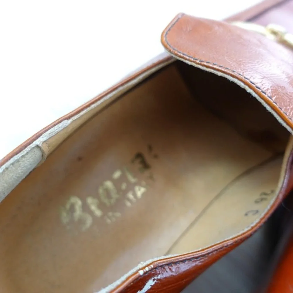 VINTAGE Italian Shoes Kids 35 2.5 Bourbon Brown Leather Horsebit Loafer‎ Formal